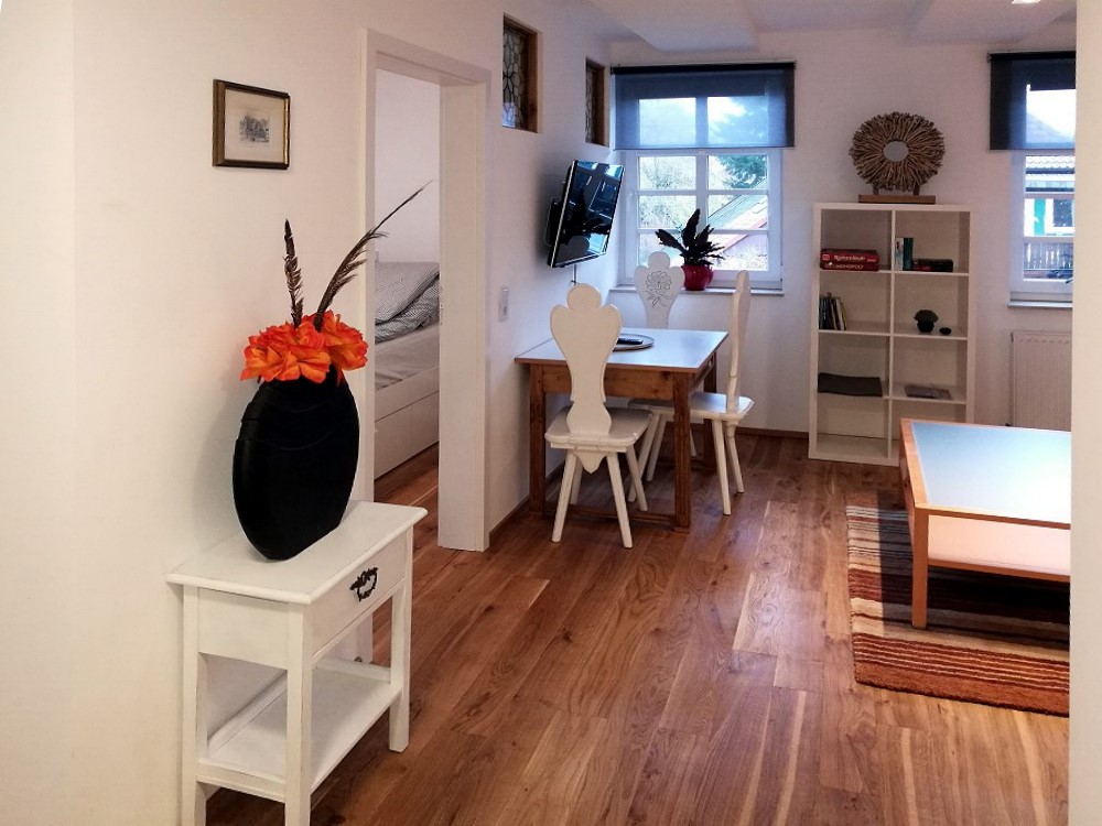 Der gemütliche Wohnbereich Das Bad in der Ferienwohnung Schnuckentraum